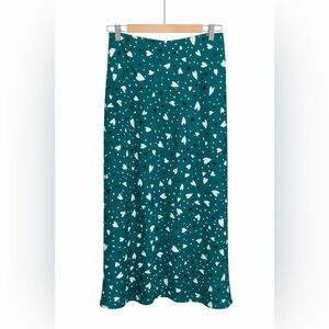 LOFT Teal Midi Skirt with Heart Pattern
